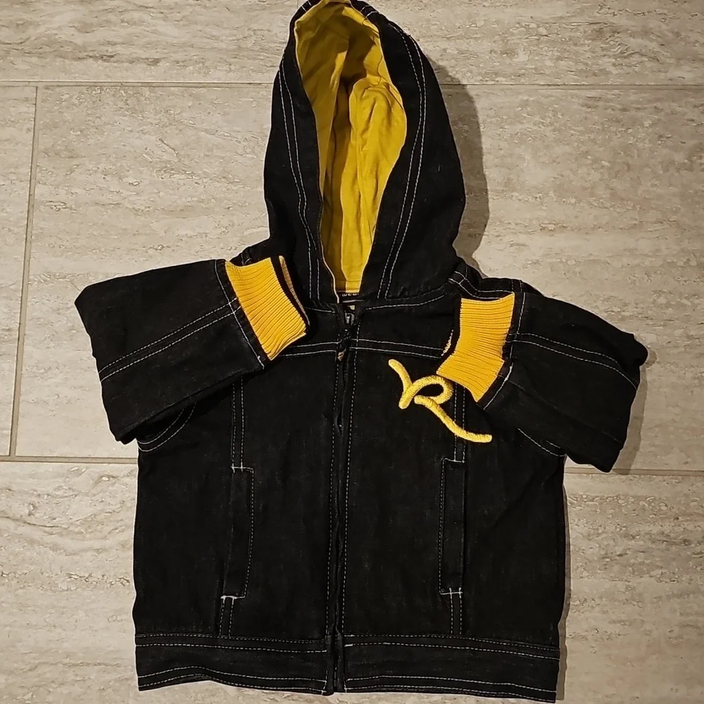 Rocawear Black and Yellow Hooded Denim Toddler Jacket Sz 12 Months
